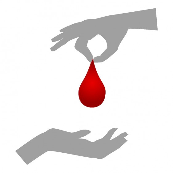 ilustración de una mano dando una gota de sangre a otra