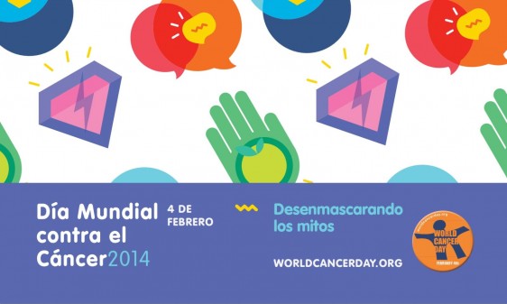 Texto día mundial contra el cáncer y logotipos