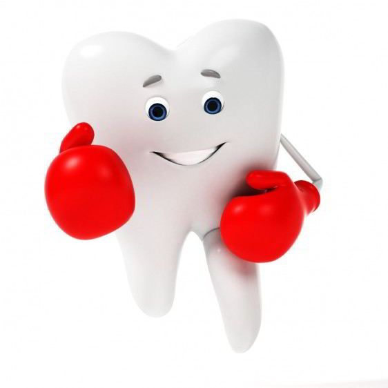 Personaje de un diente con guantes de box
