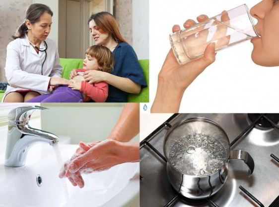 Mosaico de imagenes ir al doctor, lavarse las manos beber agua y gervir agua