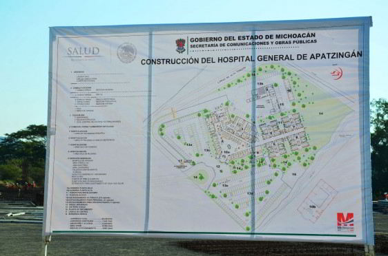 Anuncio con ubicaciones del Hospital General de Apatzingán