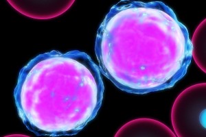 Acercamiento a célula con leucemia rodeado de celulas