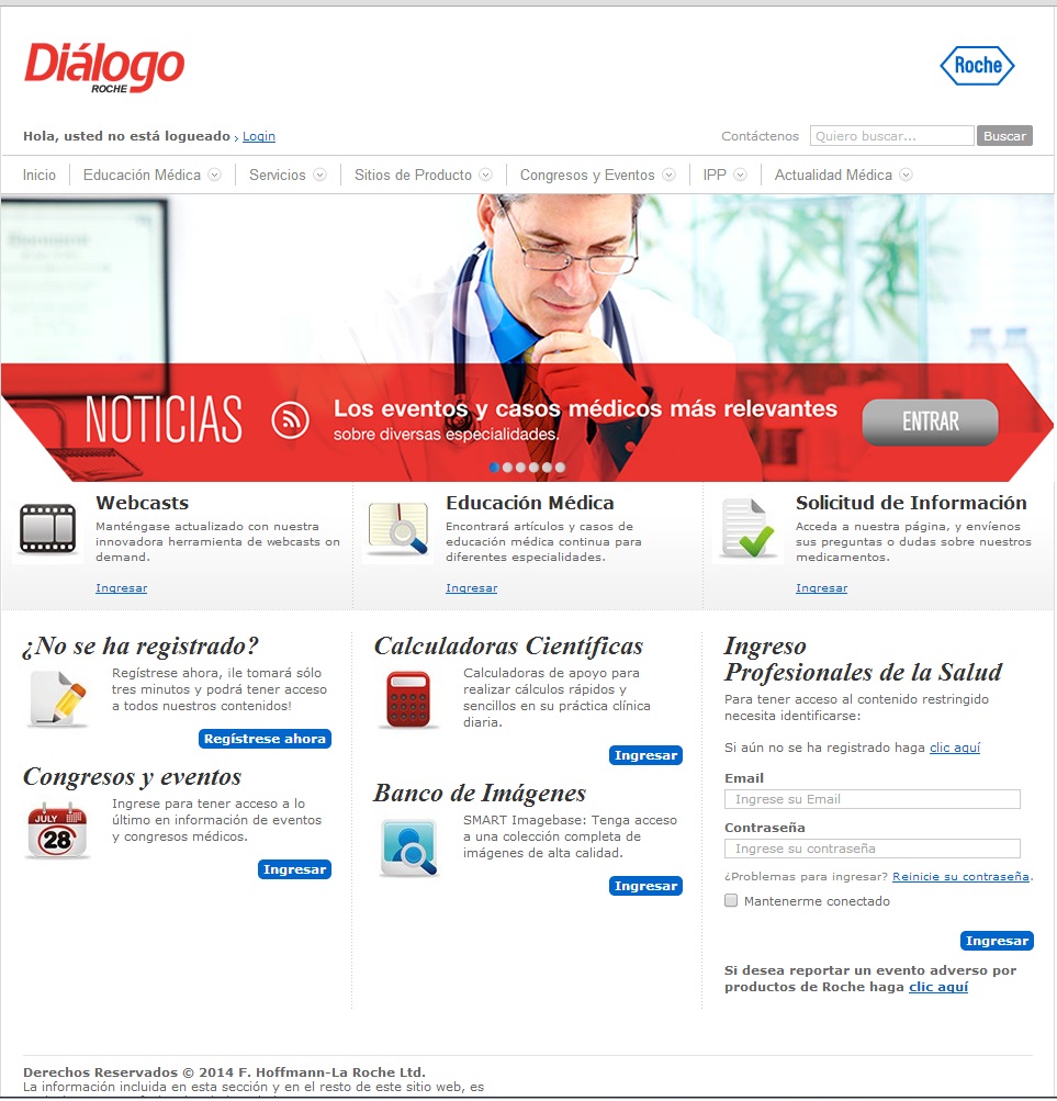 Imagen de la pantalla de portada del portal Diálogo Roche