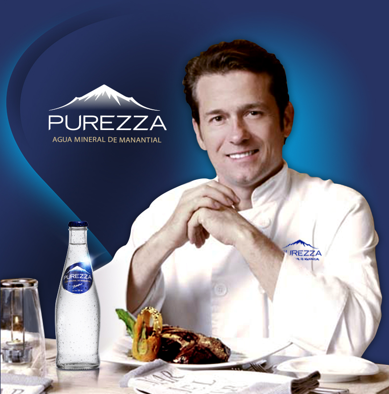 El Grupo Peñafiel lanza s nueva agua mineral de manantial Purezza, con una degustación preparada por el chef Palazuelos.