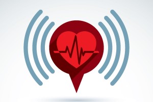 Ilustración de corazón cardiograma cardiología con icono de información