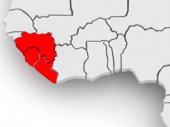 Acercamiento a mapa con Guinea, Liberia y Sierra Leona
