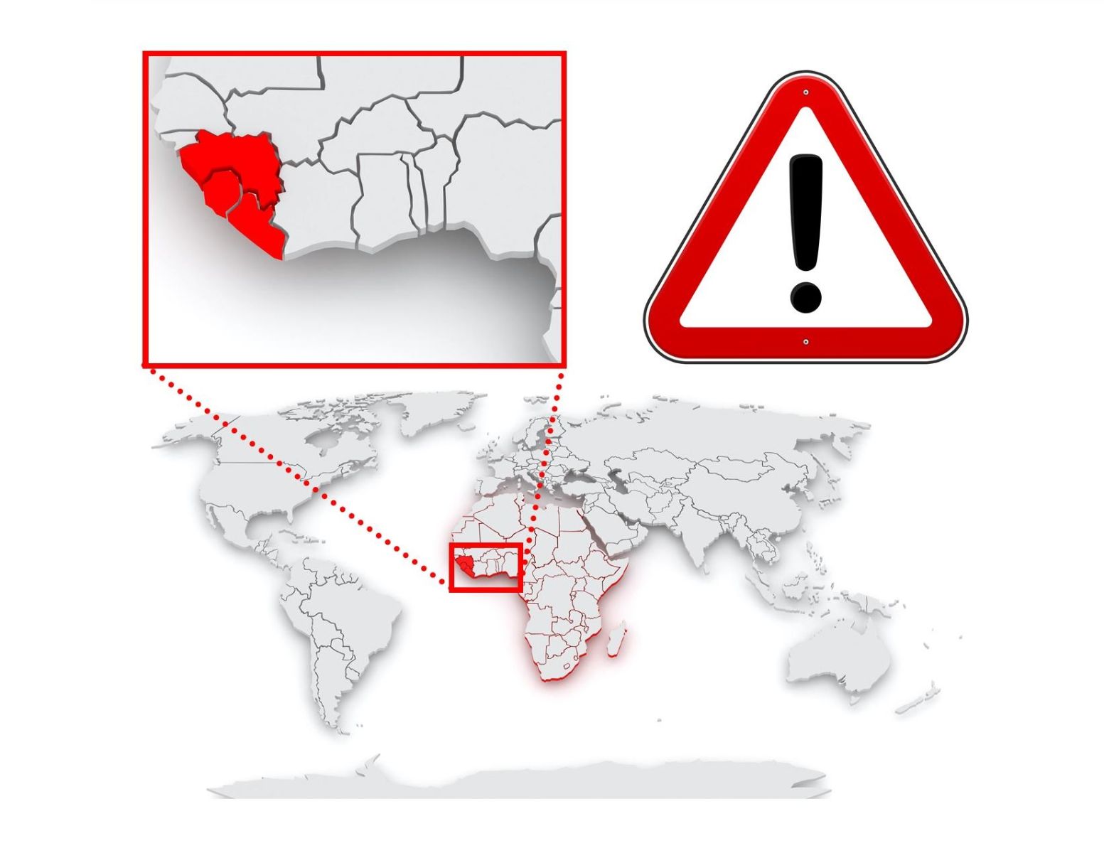 Mapa destacando países africanos de Guinea, Liberia y Sierra Leona.