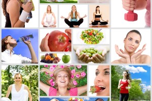 Cartel de fotografías en mosaico de actividades saludables