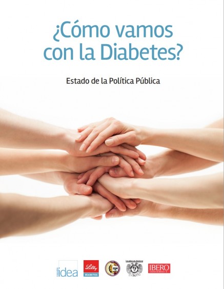 Manos unidas una encima de otra  con el texto “¿Cómo vamos con la Diabetes? Estado de la Política Pública”