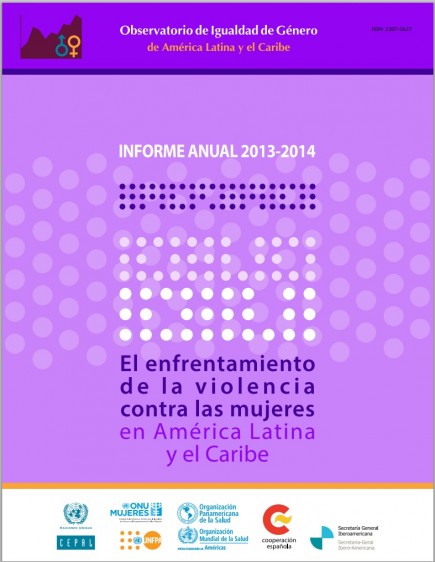Portada con fondo morado del Informe anual del Observatorio de Igualdad de Género de América Latina y el Caribe (OIG) de la CEPAL