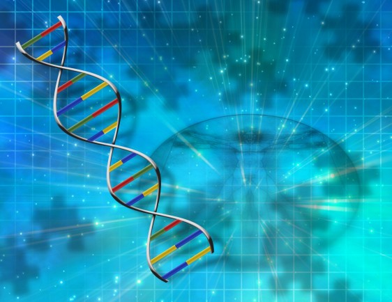 Cadena de ADN en un fondo azul