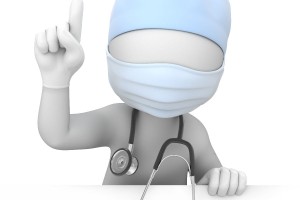 Ilustración 3D de un médico levantando la mano señalando hacia arriba