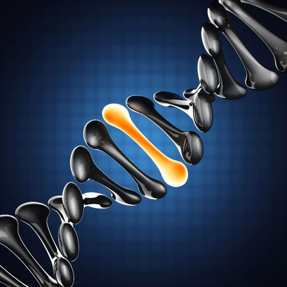Ilustración de ADN con una cadena remarcada en color amarillo