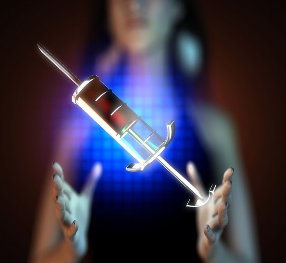 Ilustración de un holograma con una jeringa