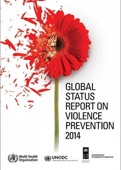 Portada con una flor roja perdiendo pétalos y el texto "GLOBAL STATUS REPORT ON VIOLENCE PREVENTION 2014"
