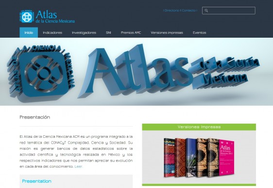 Captura de la portada del sitio del Atlas de la Ciencia Mexicana 