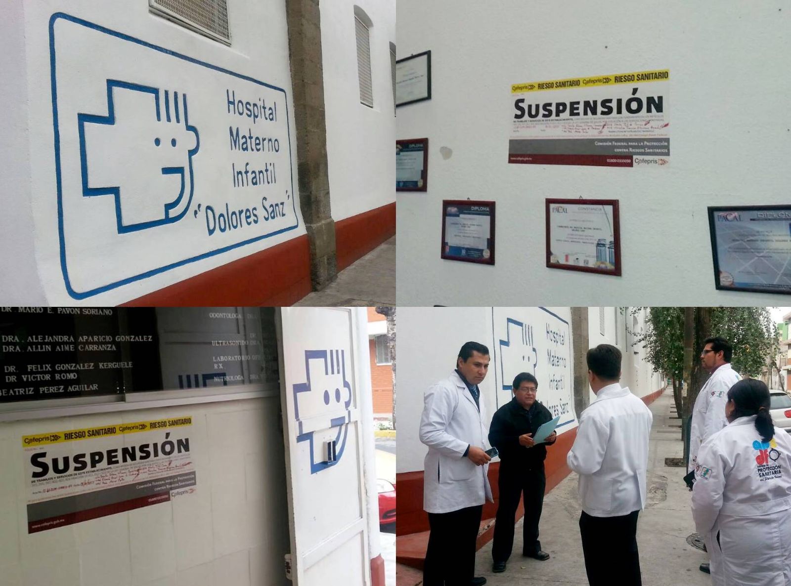 Mosaico de imagenes del hopital con el sello de "Suspensión"