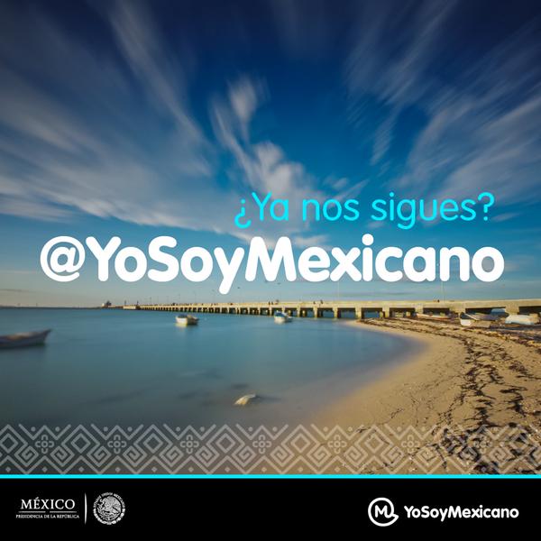 Paisaje de una playa con un puente con cielo azul y el texto "¿ya nos sigues? @YoSoyMexicano"