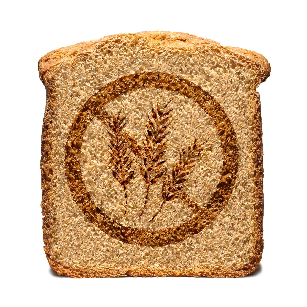 Rebanada de pan con simbolo de prohibido trigo