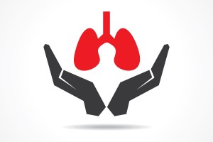 Ilustración de manos que cuidan pulmones
