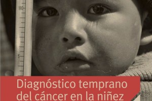 Fotografía en blanco y negro de un ninó observando y el título "Diagnóstico temprano del cáncer en la niñez"