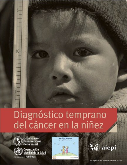 Fotografía en blanco y negro de un ninó observando  y el título "Diagnóstico temprano del cáncer en la niñez"