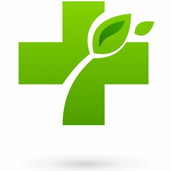 Simbolo de hospital con una hoja verde
