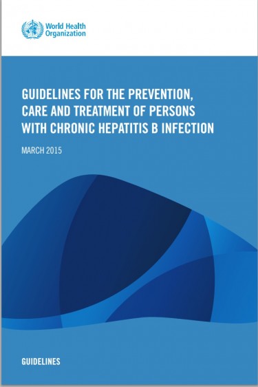 Portada en azul de "Directrices de la OMS para la prevención, atención y tratamiento de las personas que viven con la infección crónica de la hepatitis B"