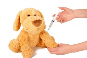 Pediatra "aplica" vacuna protectora a perro de peluche