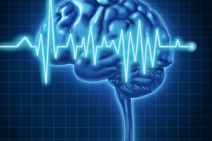 Ilustración de un cerebro con un electrocardiograma