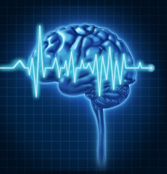 Ilustración de un cerebro con un electrocardiograma
