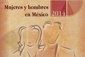 Portada color beige con ilustración de una mujer y un hombre con el título "Mujeres y hombres en México 2014”
