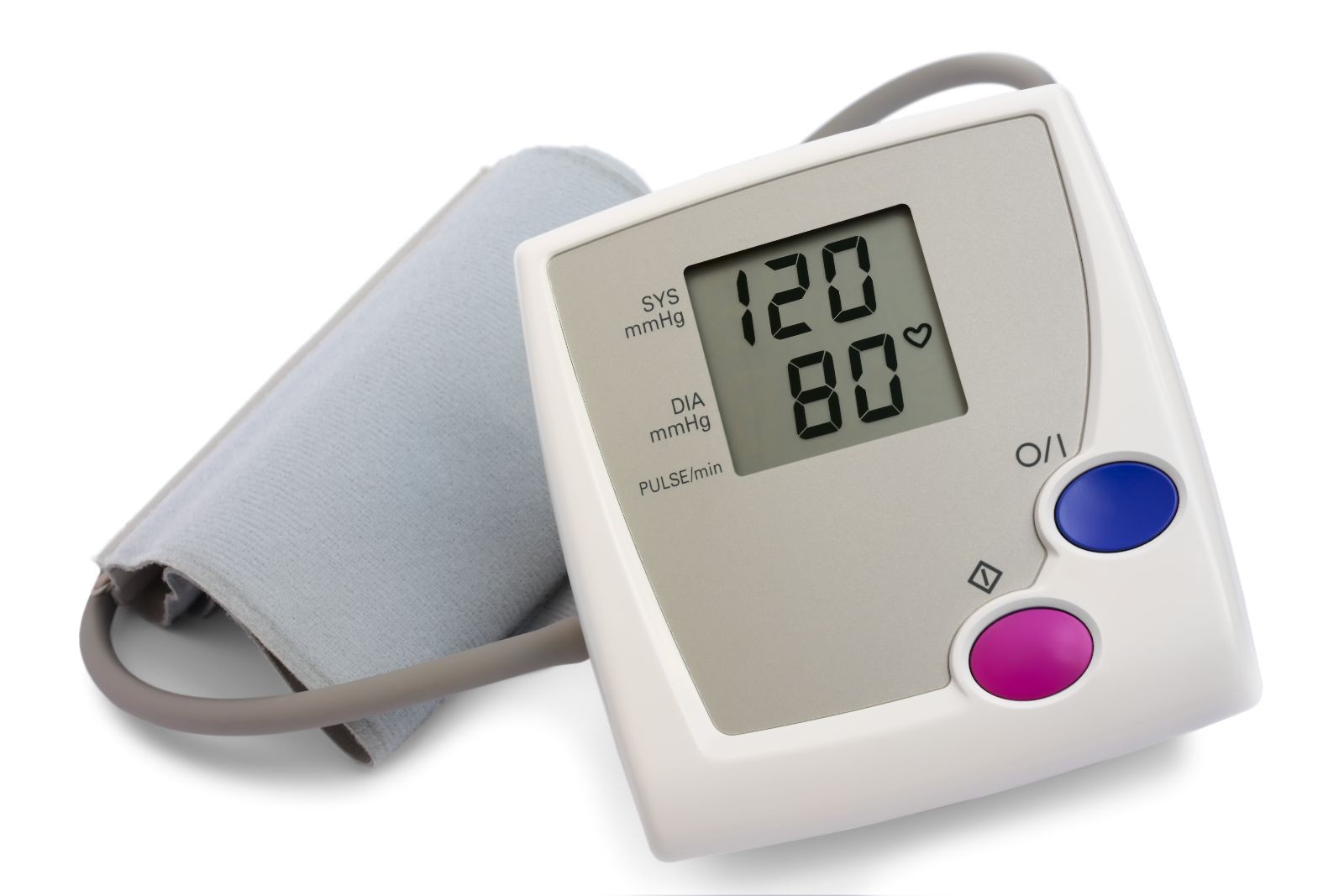 Monitor de presión arterial con lectura 120 / 80