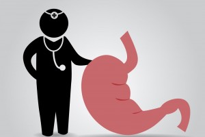 Ilustración de un médico con un estomago