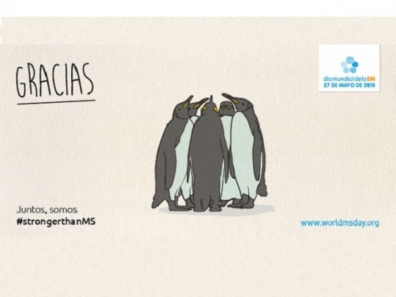 Ilustración de pinguinos juntos y el texto "GRACIAS"