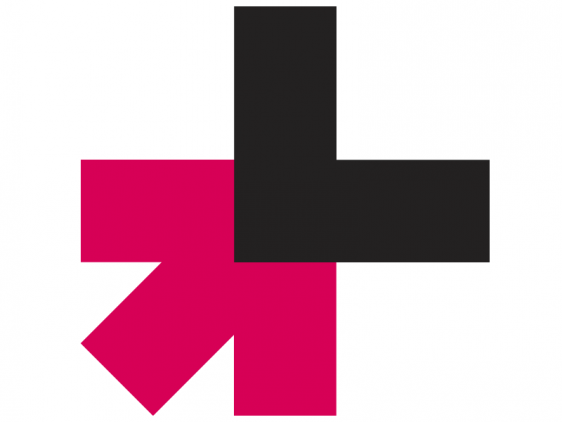 Logotipo campaña HeForShe una flecha rosa se encuentra con una letra "L" negra