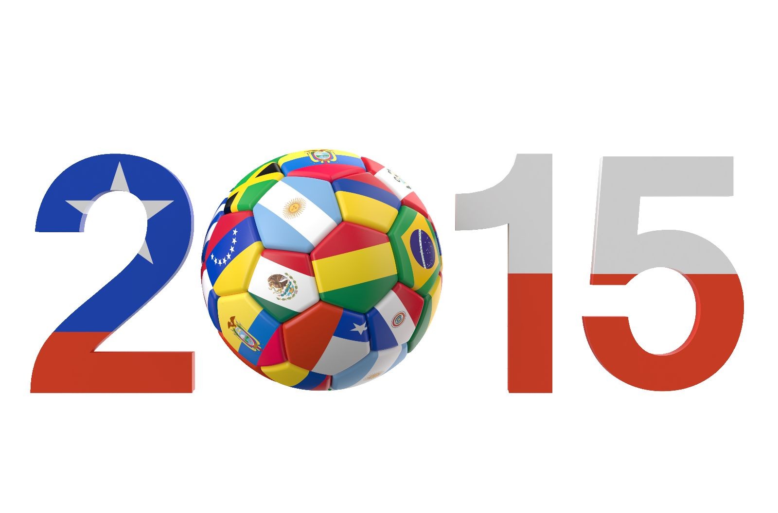 Númeroes 2015 con la bandera de chile el cero es un balón con hexagramas que contienen las banderas de diversos paises