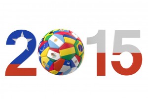 Númeroes 2015 con la bandera de chile el cero es un balón con hexagramas que contienen las banderas de diversos paises