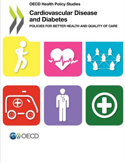 Portada con iconos de salud y el texto "Cardiovascular Disease and Diabetes: Policies for Better Health and Quality of Care"
