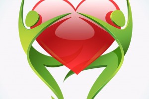 Ilustración de dos personas verdes bailando alrededor de un corazón