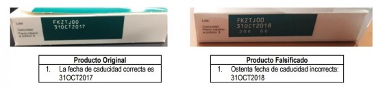 Comparación lado superior de caja de productos 