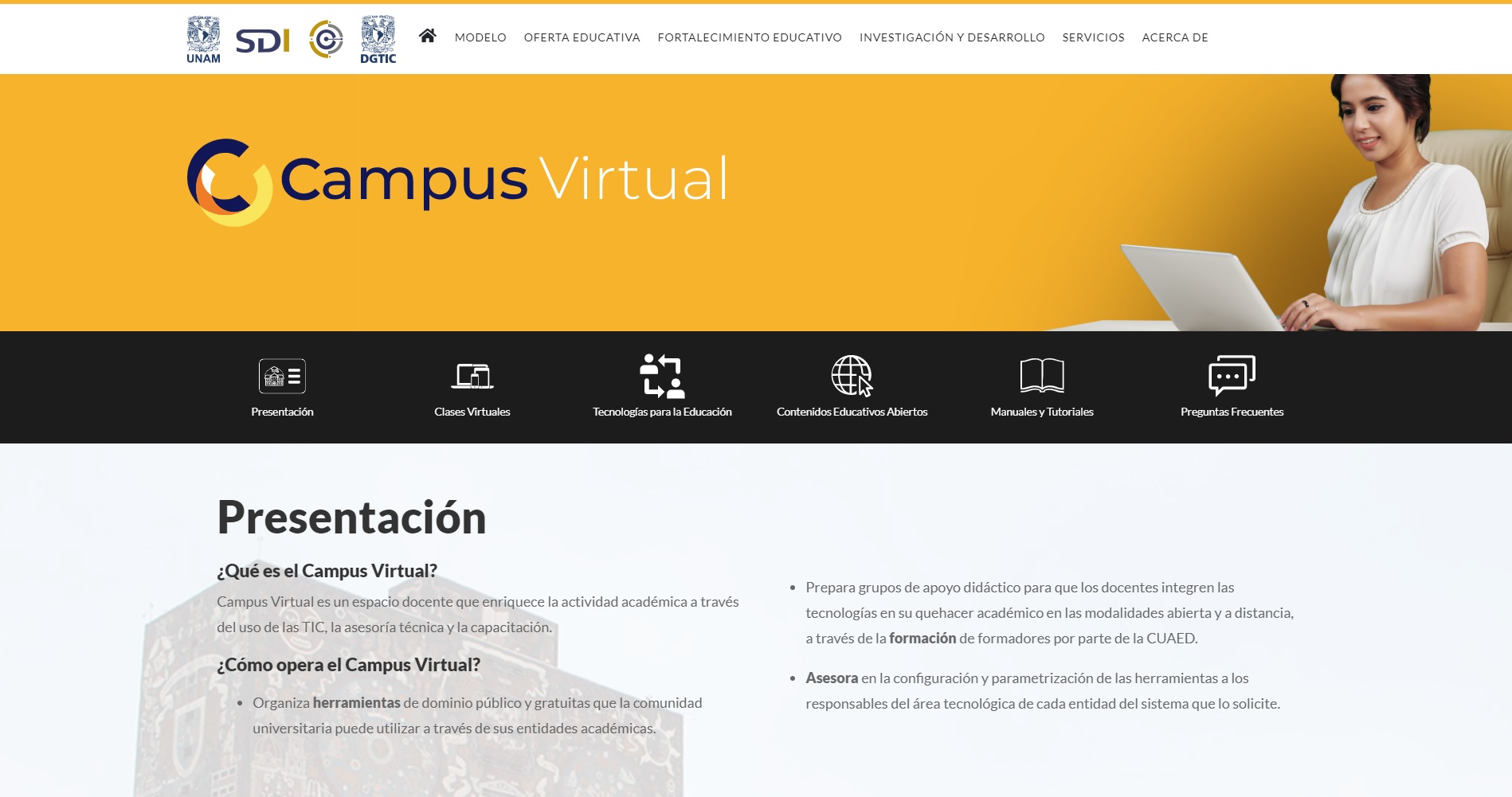 Captuta de pantalla de Universidad Nacional Autonoma de México “Campus Virtual”