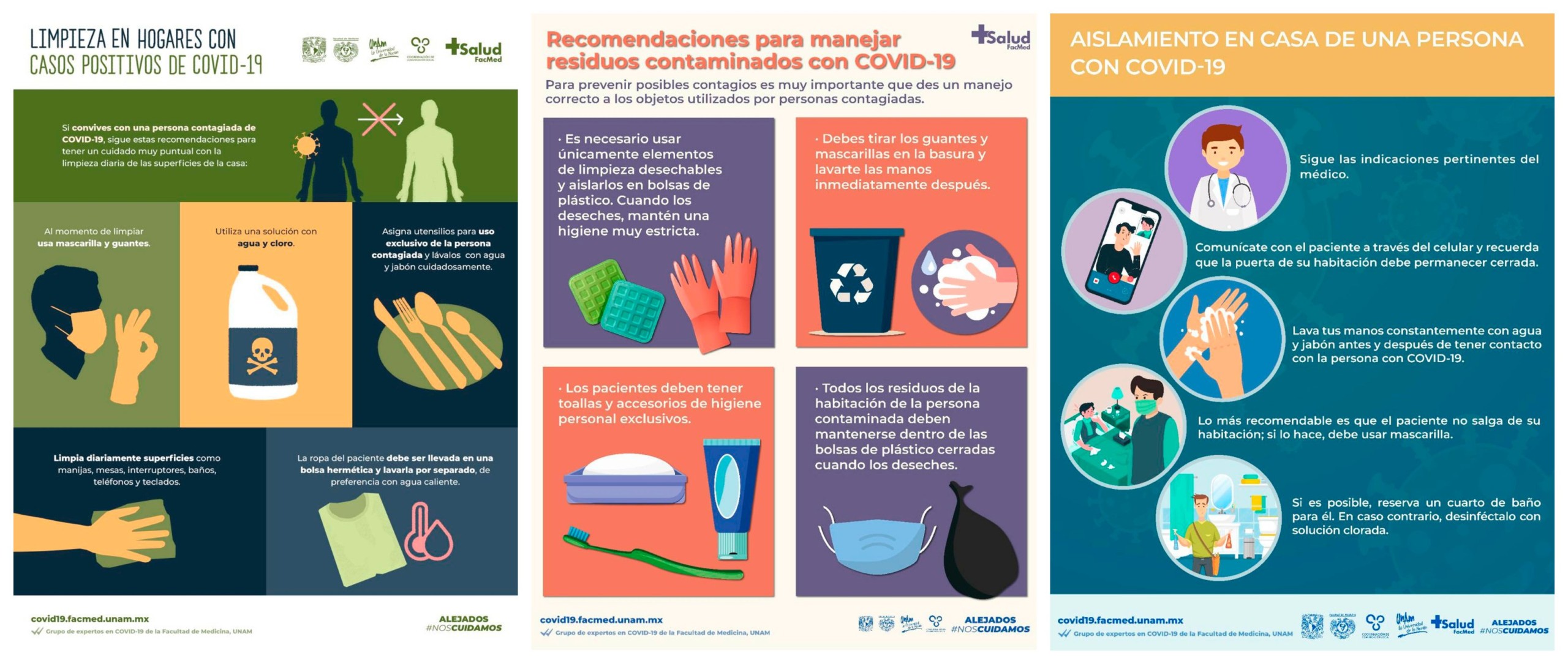 Carteles de limpieza y el manejo de residuos de casos positivos debe hacerse de manera cautelosa y estricta