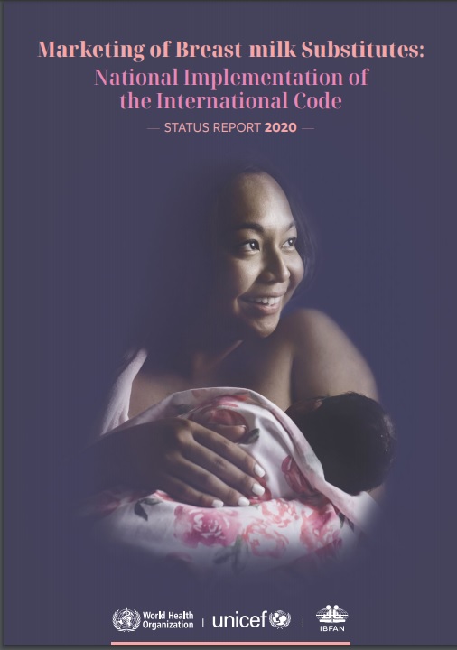 Portada del reporte "Marketing of breast milk substitutes: national implementation of the international code, status report 2020"