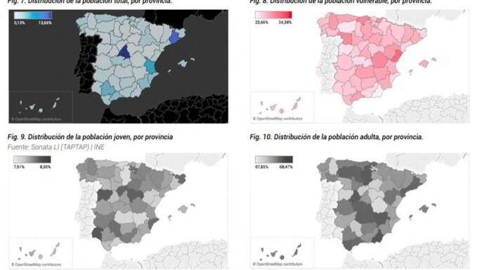 Mapas de distribución de la población por provincias en España