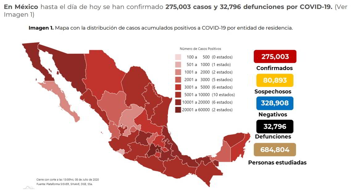 Mapa con la distribución de casos