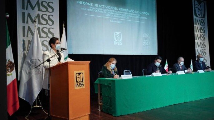 doctora María Guadalupe del Rosario Garrido Rojano rindió su Primer Informe de Actividades como titular del IMSS en San Luis Potosí.