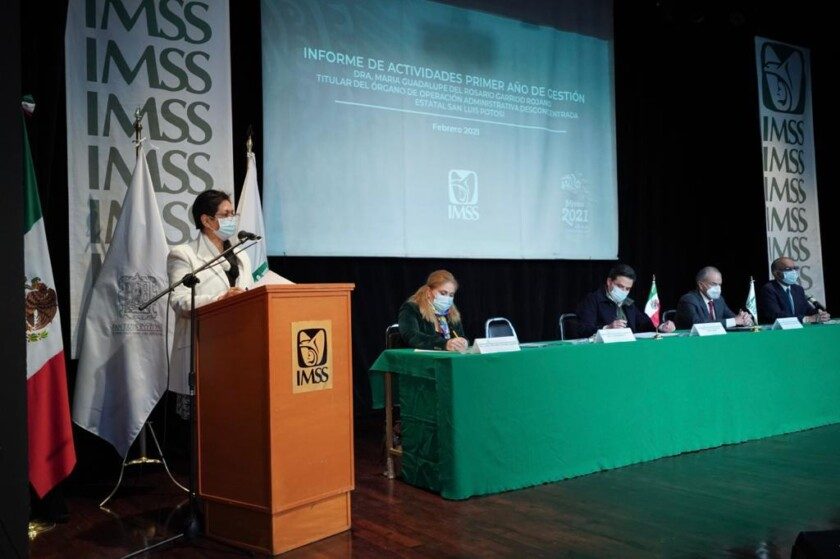 doctora María Guadalupe del Rosario Garrido Rojano rindió su Primer Informe de Actividades como titular del IMSS en San Luis Potosí.