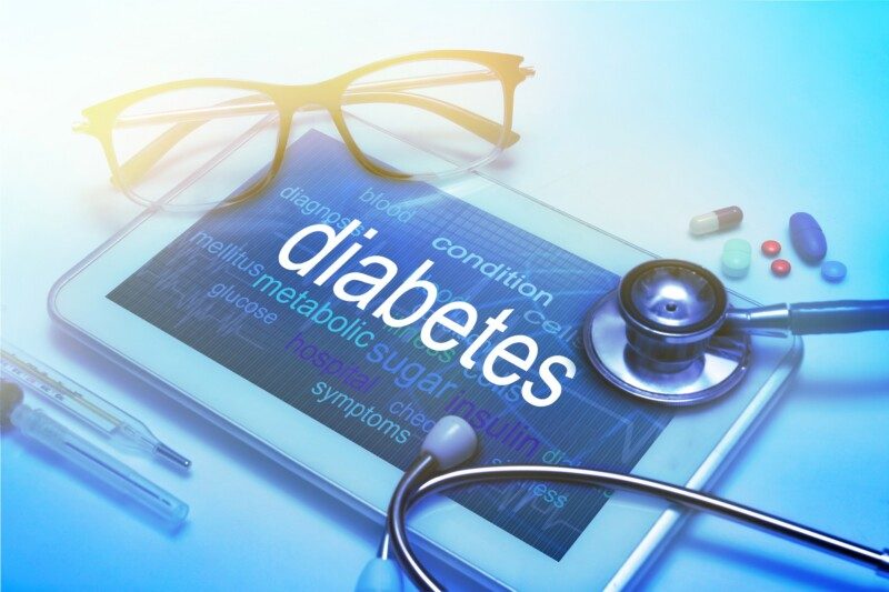 Pantalla con nube de palabras relacionadas a diabetes