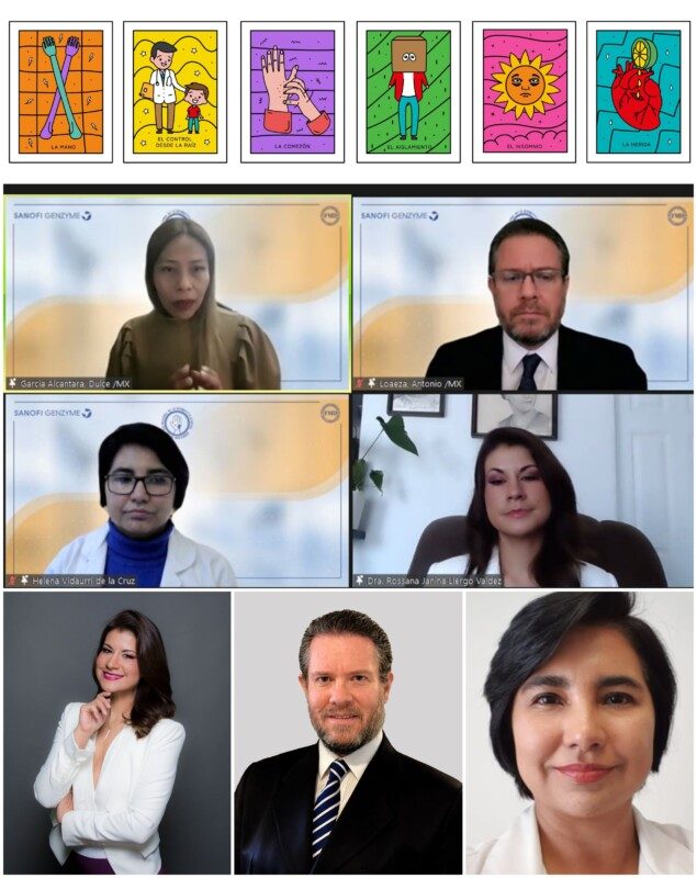 Mosaico con imágenes de la “Lotería Atópica #EsPosible” y de la videoconferencia de prensa con motivo del Día Nacional de la Dermatitis Atópica